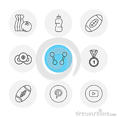 bowling , medal , rugby , pintrest , dumbell , sports , games , Vector Illustration