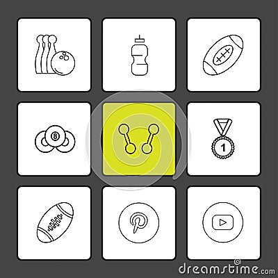 bowling , medal , rugby , pintrest , dumbell , sports , games Vector Illustration