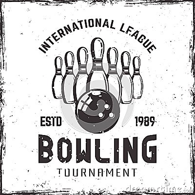 Bowling ninepins and ball vector vintage emblem Vector Illustration