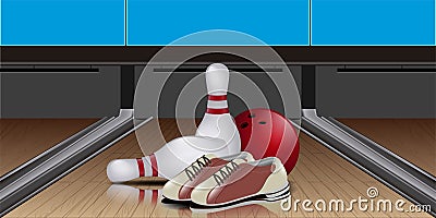 Bowling objects on a lane Vector Illustration