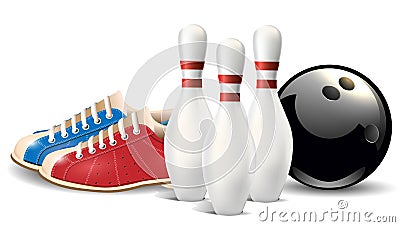 Bowling objects. Vector clip art illustration. Vector Illustration