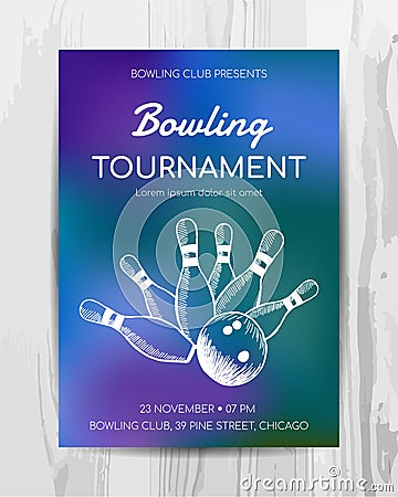 Bowling party invitation card. Sport tournament flyer. Vector Illustration