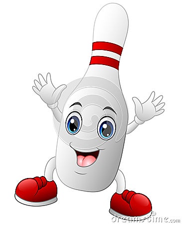 Bowling pin cartoon raising its hands Vector Illustration