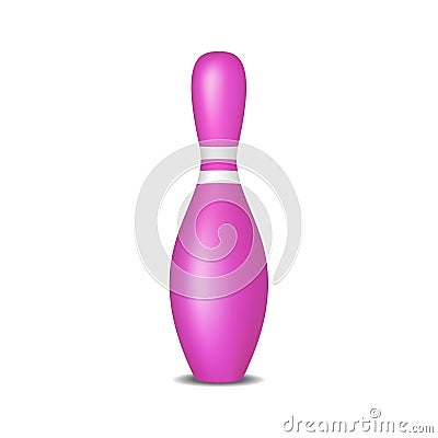 Bowling pin in pink design with white stripes Vector Illustration
