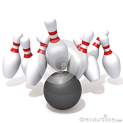 Bowling pins hit by ball Cartoon Illustration