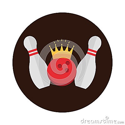 Bowling skittles ball with crown game recreational sport block flat icon design Vector Illustration