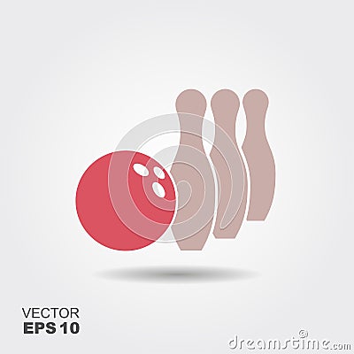 Bowling skittles and ball flat icon with shadow Vector Illustration
