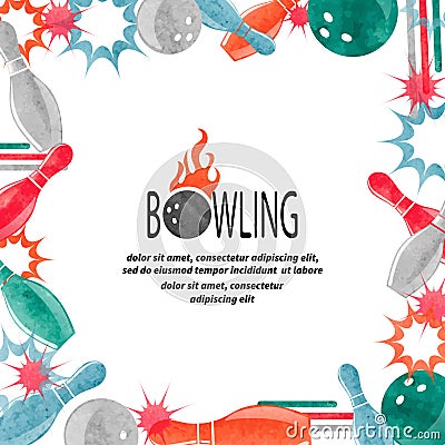 Bowling square border isolated on white for your design. Vector Illustration