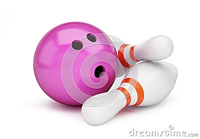 Bowling strike 3D rendering, 3D illustration Cartoon Illustration