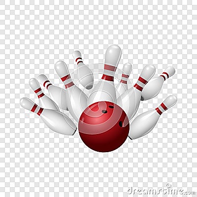 Bowling strike icon, realistic style Vector Illustration