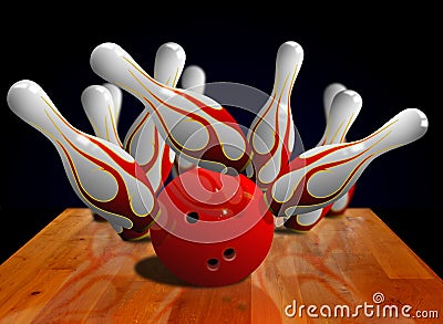 Bowling strike on pin Stock Photo