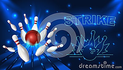 Bowling strike template. Tv size banner. Vector clip art illustration Vector Illustration