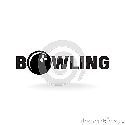 Bowling word logo with ball in O letter place. Vector Illustration