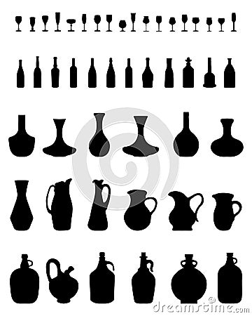 Bowls, bottles and glasses Stock Photo