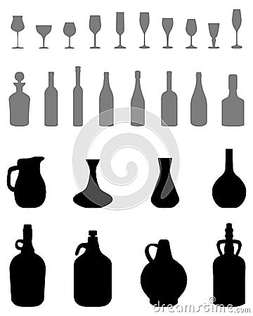 Bowls, bottles, glasses Stock Photo