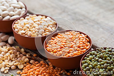 Bowls of cereal grains Stock Photo