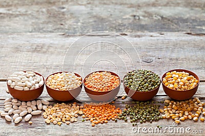 Bowls of cereal grains Stock Photo