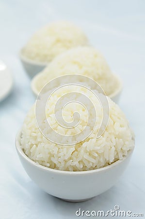 Bowls of cooked chinese rice Stock Photo