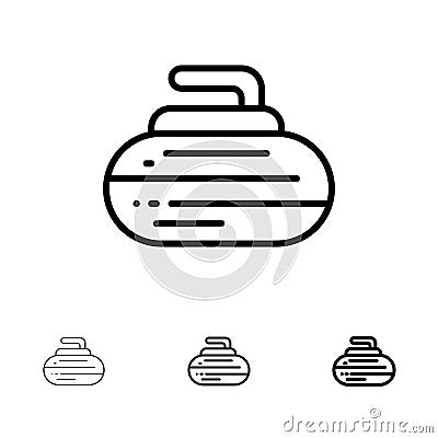 Bowls, Curling, Equipment, Sport Bold and thin black line icon set Vector Illustration