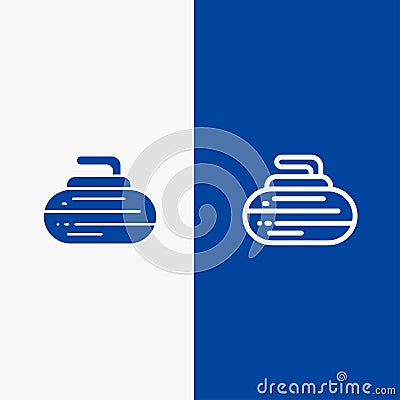 Bowls, Curling, Equipment, Sport Line and Glyph Solid icon Blue banner Line and Glyph Solid icon Blue banner Vector Illustration