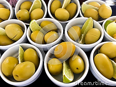 Bowls filled with fresh olives Stock Photo