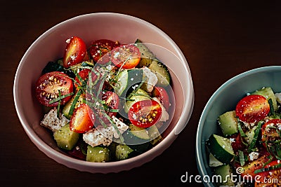 Bowls of Mediterranean Greek Salad Stock Photo