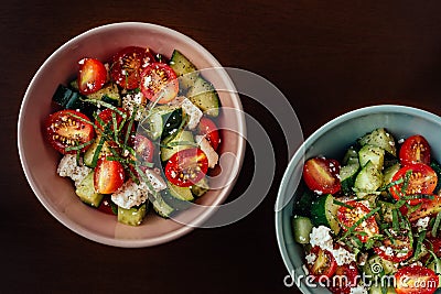 Bowls of Mediterranean Greek Salad Stock Photo
