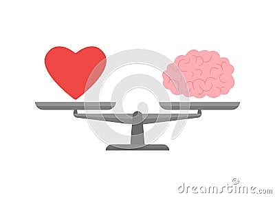 Bowls of scales in balance love and mind. Heart and brain sign in comparison, choice, priority. Weights with concept Vector Illustration