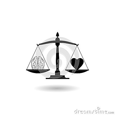 Bowls of scales in balance love and mind logo with shadow Vector Illustration