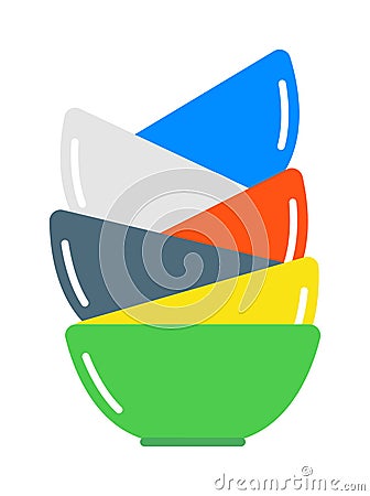 Bowls soup pile composition in merging color flat vector illustration. Vector Illustration