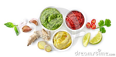 Bowls of various sauces Stock Photo