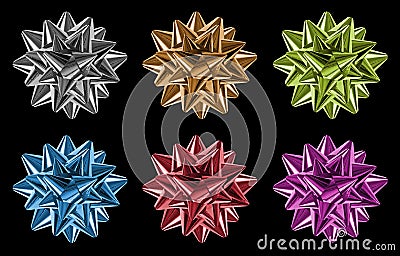 Bows made of multicolored shiny ribbons, isolated Stock Photo