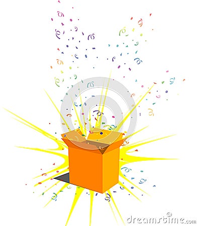 Illustrated box with confetti Stock Photo