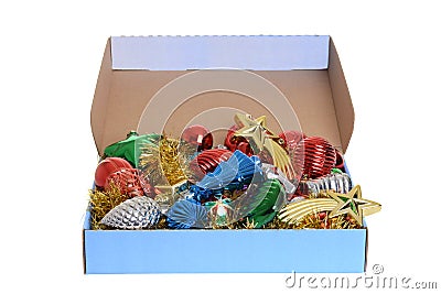 Box of antique christmas ornaments Stock Photo