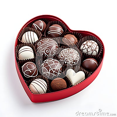 Box of assorted chocolates in heart shape isolated on white background Stock Photo