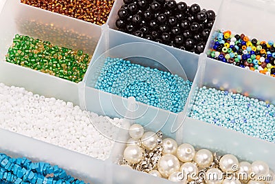 Box with beads Stock Photo