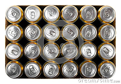 Box of beer cans isolated on white Stock Photo