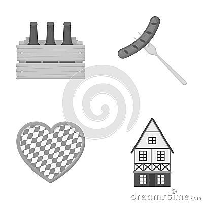 Box with beer, fried sausage, heart of the festival, Bavarian cottage. Oktoberfestset collection icons in outline style Vector Illustration