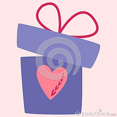 A box with a bow and a heart. Valentine card. Vector Illustration