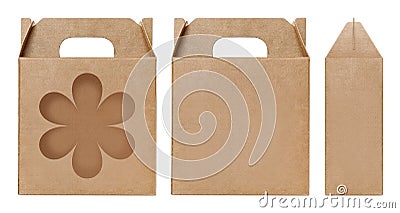 Brown Box window shape cut out Packaging template, Empty Box Cardboard, Boxes Paper kraft material Gift Box Brown Packaging carton Stock Photo