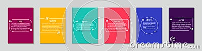 Box with bubble and quote. Design of square template for citation, talk, speech. Frames with text on colors background. Set of Vector Illustration