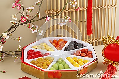 Box of Candied Sweet Manisan Imlek Chinese New Year Stock Photo