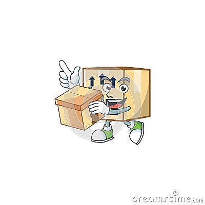 With box cardboard close cartoon character mascot style Vector Illustration