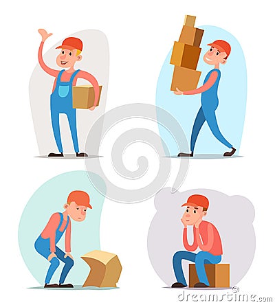 Box Cargo Freight Loading Delivery Shipment Loader Deliveryman Character Icon Cartoon Design Template Vector Vector Illustration