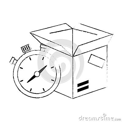 box carton with chronometer Cartoon Illustration