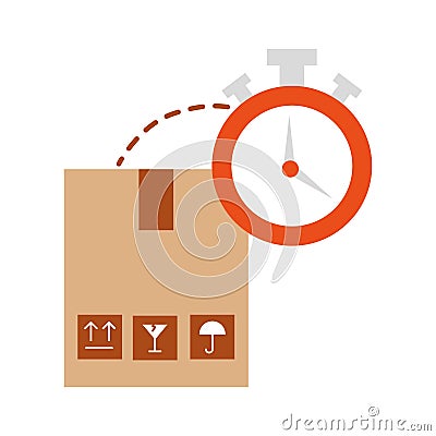 Box carton with chronometer watch isolated icon Vector Illustration