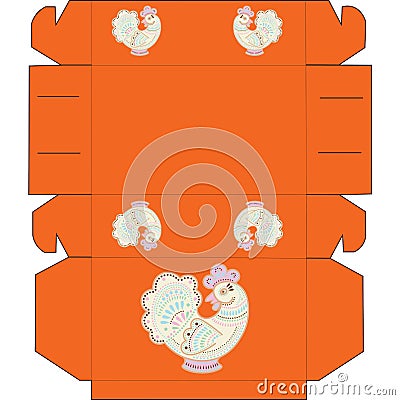 Box with Cartoon stylized rooster. Vector Illustration