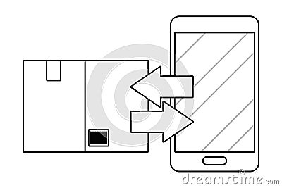 Box and cellphone in black and white Vector Illustration