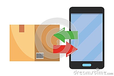 Box and cellphone Vector Illustration