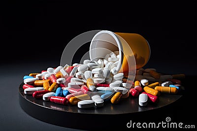Spilled Pills On Black Background Stock Photo